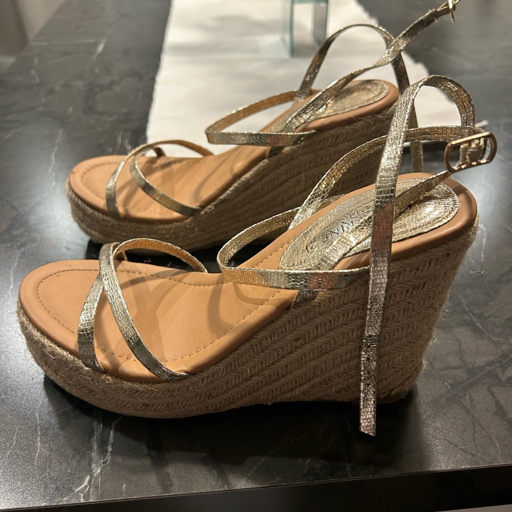 Catherine Melandrino strappy gold wedges 7 1/2 worn once!
